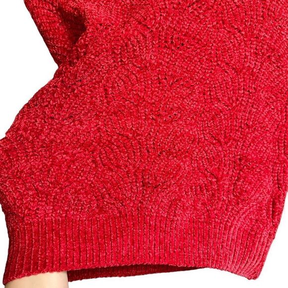 Y2K Chenille Cable Knit Sweater Red Super Soft - Picture 5 of 10